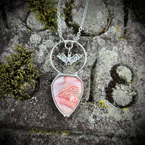 Rhodochrosite with Bat Necklace