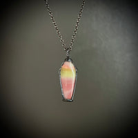 Small Uranium Glass Coffin Necklace with Gunmetal Patina