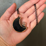 Sheen Obsidian Moon Necklace with Petroleum Quartz