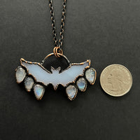 Blue Chalcedony and Rainbow Moonstone Bat Necklace