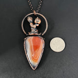 Vintage Halloween Ghost Holding a Jack O’ Lantern on Orange Botswana Agate Necklace