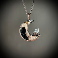 Fossil Palm Root Moon Necklace with Quartz