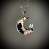 Fossil Palm Root Moon Necklace with Quartz