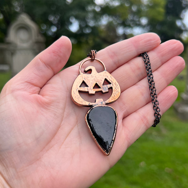 Happy Jack O’ Lantern and Black Tourmaline Necklace