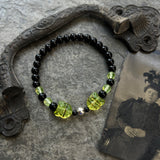 Uranium Glass Cats and Black Onyx Bracelet with Sterling Silver
