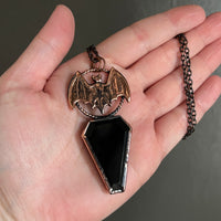 Black Onyx Coffin Necklace with Bat