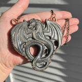 Giant Silver Sheen Obsidian Dragon Necklace