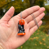 Hand Painted Witch Holding a Jack O’Lantern Blow Mold Necklace *Varnish Coated*