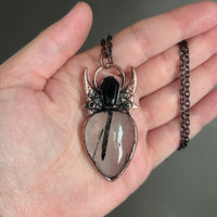 Celestial Tourmalinated Quartz Necklace with Black Agate Coffin