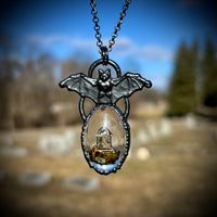 Small Bat Burial Plot Necklace with Gunmetal Patina*Mockingbird Lane Exclusive*