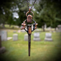 Coffin Nail Necklace with Gravestone and Ghosts