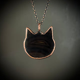 Striped Black Agate Cat Head Necklace