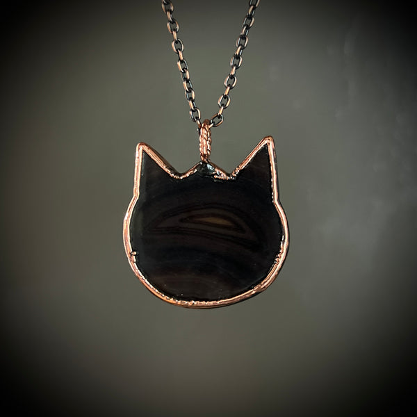 Striped Black Agate Cat Head Necklace