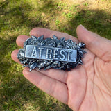 At Rest with Flowers Coffin Plaque Hand Painted 3 Inch Magnet