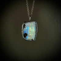 Rainbow Moonstone Necklace with Gunmetal Patina