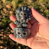 Double Sided Carved Stone Daisy Skull Statue