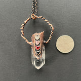 Quartz with Crystal Hearts Copper Necklace