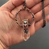 Quartz with Crystal Hearts Copper Necklace