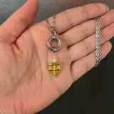 Uranium Glass Cat with Mobius Stainless Steel Necklace