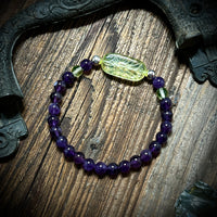 Uranium Glass and Amethyst Bracelet with Sterling Silver