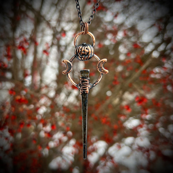 Coffin Nail Necklace with Jack O’ Lantern and Moons