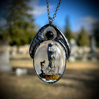 Oval Burial Plot Necklace with Black Onyx and Gunmetal Patina*Mockingbird Lane Exclusive*