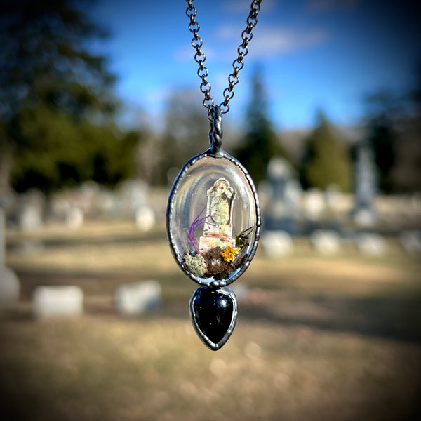 Small Burial Plot Necklace and Black Onyx with Gunmetal Patina *Mockingbird Lane Exclusive*