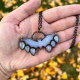 Blue Chalcedony and Rainbow Moonstone Bat Necklace