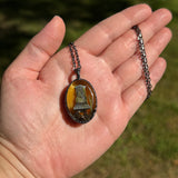 Small Oval Burial Plot Necklace with Orange Background  and Gunmetal Patina *Mockingbird Lane Exclusive*