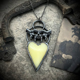 Uranium Glass Heart Necklace with Gunmetal Patina