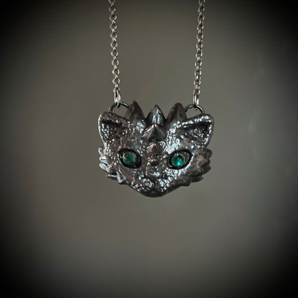 Dragon Kitty Necklace with Gunmetal Patina