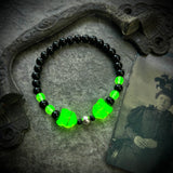 Uranium Glass Cats and Black Onyx Bracelet with Sterling Silver