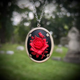 Red Rose on Black Background Cameo Necklace