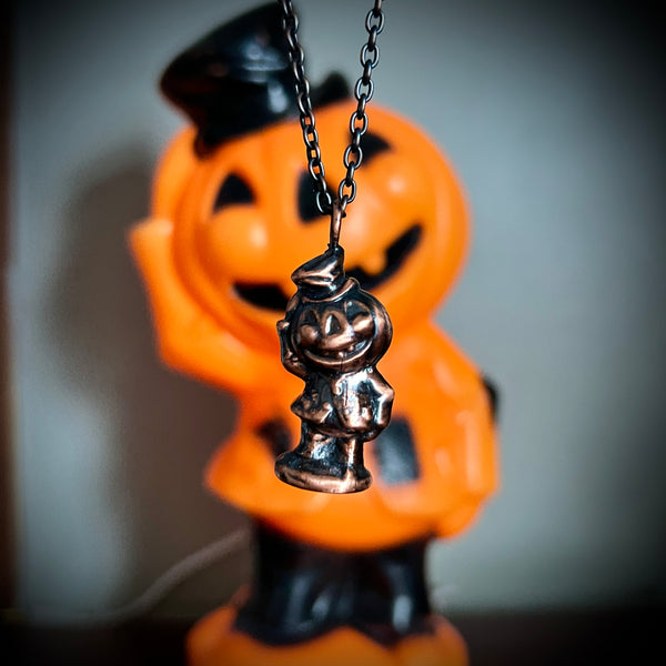 Medium Vintage Halloween Jack O’ Lantern Blow Mold Necklace - Top Hat Jack