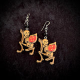 Vintage Halloween Skeleton Earrings with Black Onyx