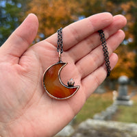 Carnelian Moon Necklace with Quartz