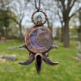 Large Charoite, Black Obsidian, and Amethyst Triple Moon Copper Necklace