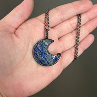 Lapis Moon Necklace with Gunmetal Patina