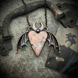 Cotton Candy Agate Heart with Bat Wings Necklace