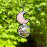 Rose Quartz Moon Burial Plot Necklace with Gunmetal Patina *Mockingbird Lane Exclusive*