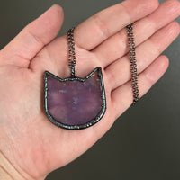 Amethyst Cat Head Necklace with Gunmetal Patina
