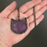 Amethyst Cat Head Necklace with Gunmetal Patina