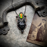 Black Obsidian Wolf Necklace with Aurora Opal and Black Onyx