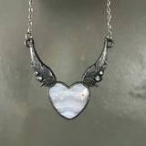 Blue Lace Agate Winged Heart Necklace