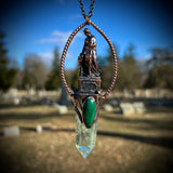 Woman Holding an Anchor with Prasiolite and Malachite Copper Necklace