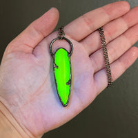 Uranium Glass Necklace with Gunmetal Patina