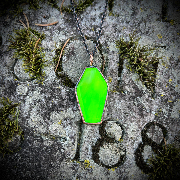 Uranium Glass Coffin Copper Necklace A