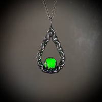 1920’s Uranium Glass Marble Necklace with Gunmetal Patina