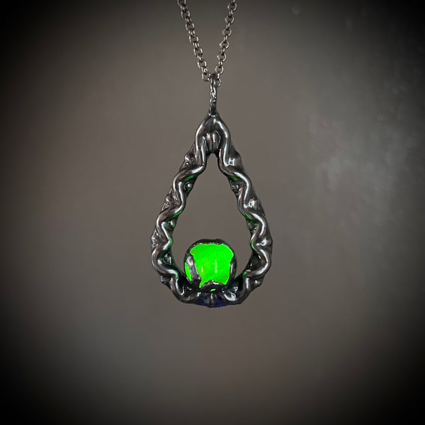 1920’s Uranium Glass Marble Necklace with Gunmetal Patina