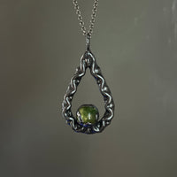 1920’s Uranium Glass Marble Necklace with Gunmetal Patina